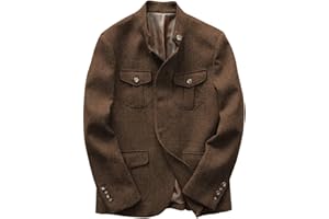 Men's Vintage Herringbone Tweed Blazers Wool Blend Sport Coat Casual Suit Jacket