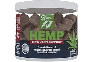 Only Natural Pet Hemp Hip & Joint Support for Dogs - Supplement for Mobility Wellness Pain Relief Healthy Inflammatory & Bone Stiffness - Chews w/Fatty Acid Blend Mussels & Turmeric - 60 Count