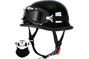 AZGAMES Motorcycle Helmet German Style Half Helmet Skull Cap Adult Men Women Half Shell Helmet, DOT Approved Retro Half Face Helmet for Cruiser Scooter Chopper