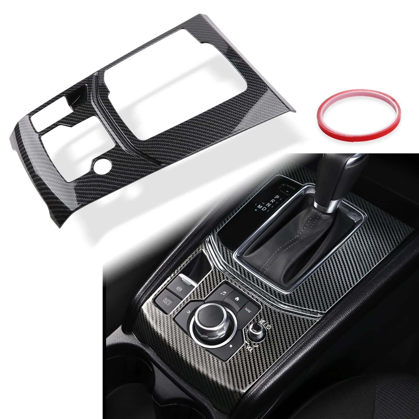 Compatible with Mazda CX-5 2025 2024 2023 2022 2021 2020 2019 2018 2017 Accessories Car Center Console Cover Gear Panel Gear Shift Knob Cover Trims Frame -ABS Carbon Fiber Style