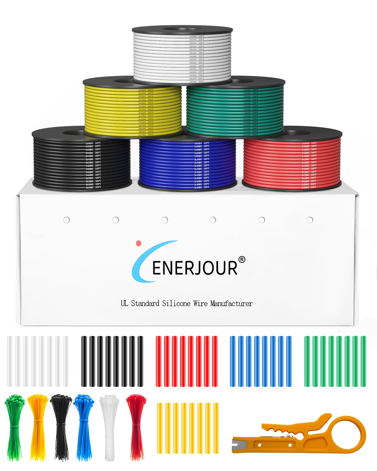Photo 1 of ENERJOUR 14 Gauge Wire 120FT, 14 AWG Flexible Silicone Cable, 6 Colors Each Wire Spool 20FT, Stranded Tinned Copper Cable Hook up Wiring kit for 12V 24V, DIY, Automotive, Battery, 200?