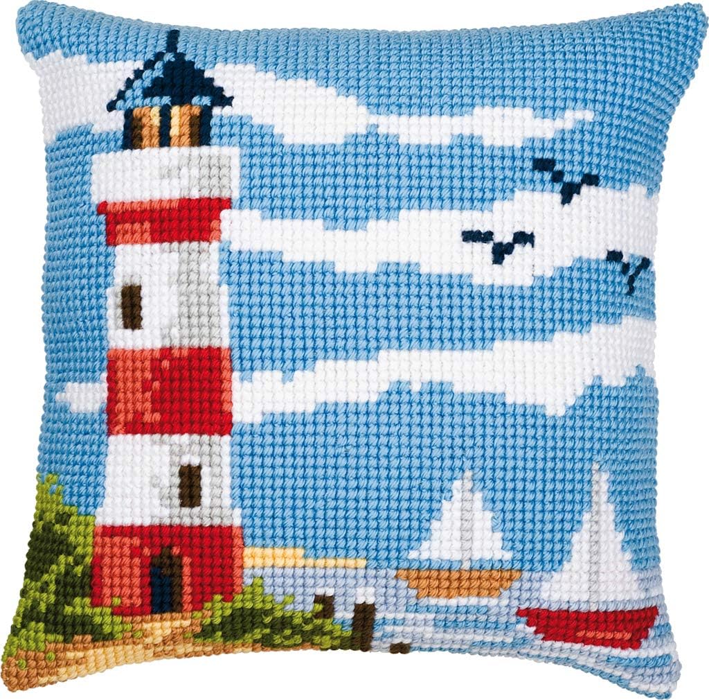 Vervaco Lighthouse Scene Cross Stitch Cushion, Multi-Colour, 1200\673