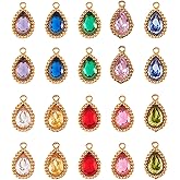 Pandahall 20Pcs 18K Gold Plated Teardrop Rhinestone Charms Stainless Steel Crystal Pendants Small Faceted Glass Cubic Zirconia Charm for DIY Necklace Bracelet Earring Craft