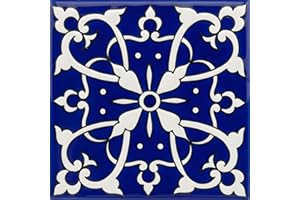 Casablanca Market MT002 Mediterranean Ceramic Azur Decorative Tile, Blue/White