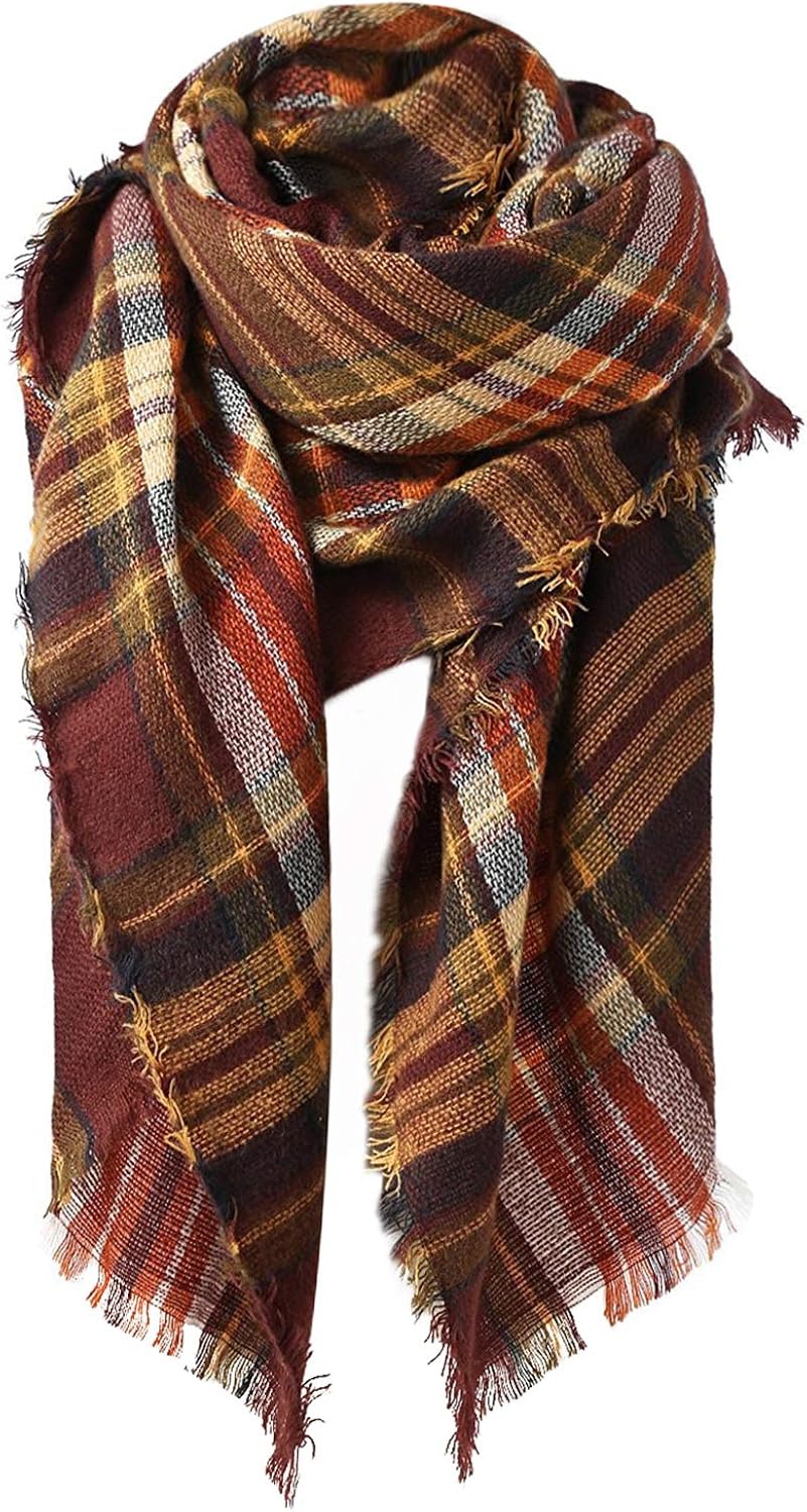Women's Fall Winter Scarf Classic Tassel Plaid Scarf Warm Soft Chunky Large Blanket Wrap Shawl Scarves Pink Scarf at  Women’s Clothing store