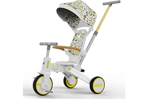 NewtronX Adventure Pro Summer Edition - Foldable Tricycle for Toddlers-Big Canopy, Basket,Travel Backpack and Parent Bag - Toddler Tricycle for Ages 10 Months to 5 Years (White/Emoji)