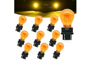 CIVWESI 10 PCS Car Instrument Light Bulb, 3157 12V 21/5W Brake Light, Waterproof Shock Resistant Dual Filament Lighting Halogen Lamp, Brake Light Turn Signal Side Marker Tail Light Bulb Replacement (Amber)