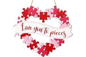 ojustbeok Happy Valentine's Day Door Sign Valentines Day Door Sign Decorations Heart Shaped Wooden Door Hanging Sign Love You To Pieces Wreath Sign for Wedding Anniversary Room Window Wall Door Decor