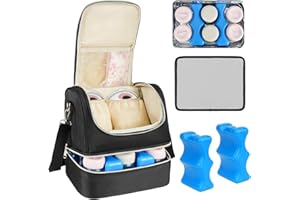 Jaffzora Wearable Breast Pump Bag with Cooler Compartment Fits for Willow/Elvie/Momcozy M5/S12 Pro/Medela, Breast Milk Travel Tote Bag with Ice Pack & Waterproof Mat,Black