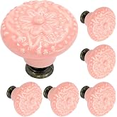 Biaungdo 6 Pcs Pink Ceramic Kitchen Cabinet Knobs | Retro Ceramic, Vintage Round Drawer Knobs, Decorative Knobs and Pulls, For Cabinet, Drawer, Cupboard, Closet Door