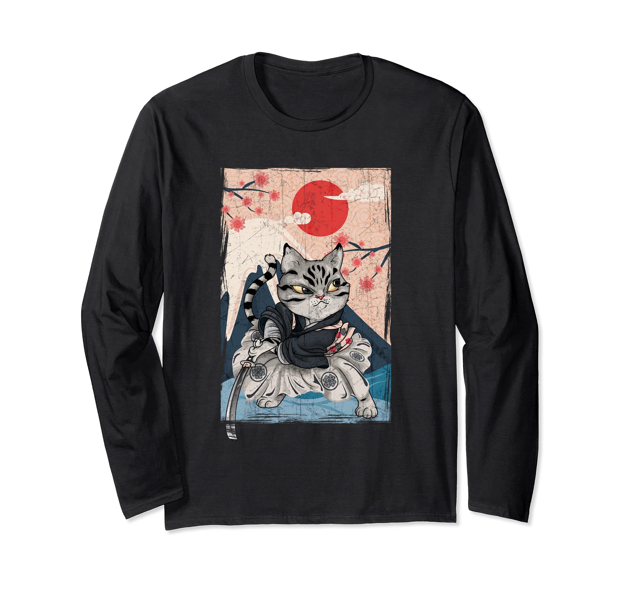 Japanese Culture Anime Samurai Cat Warrior bushido code Long Sleeve T-Shirt