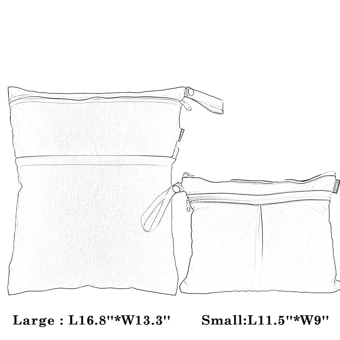 Image 6 - Damero 2pcs Travel Wet and Dry Bag, Reusable Wet Bags Organizer with Two Zippered Pocket for Cloth Diaper, Pumping Parts, Swimsuit and Gym, Blue Chevron