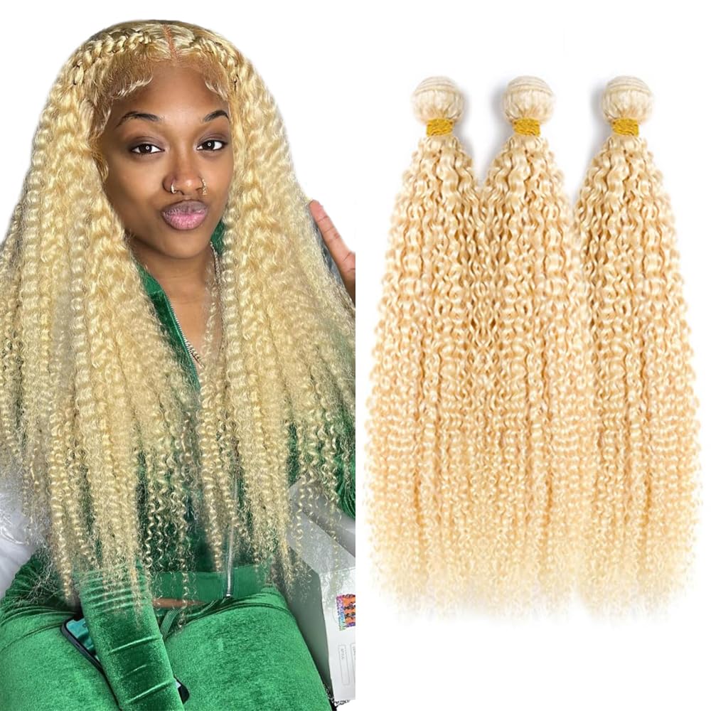 Photo 1 of 30 32 34 Inch Blonde Curly Bundles Human Hair 613 Kinky Curly Human Hair Unprocessed Virgin Hair 3 Bundles 613 Blonde Curly Bundle