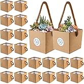 60pcs Succulent Wrap Bags Bulk Fits with Mini Succulent Pot and Thank You Stickers, Mini Kraft Paper Succulent Gift Box Basket for Wedding, Baby Shower, Succulent Plants Party Favors for Guests
