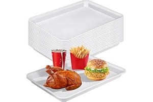 20 Pcs Plastic Serving Trays for Party Bulk, 16 x 11 Inch Reusable Plastic Serving Platters Rectangular Food Tray Stackable W