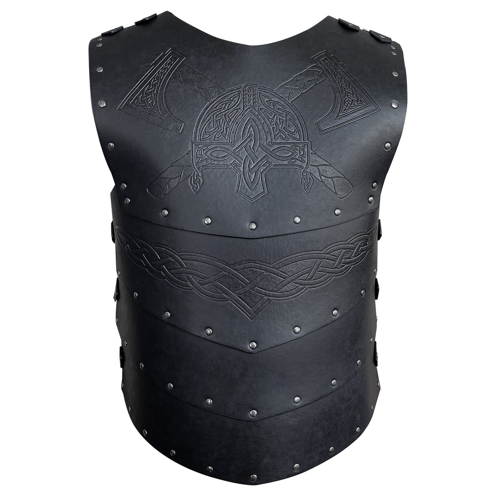 HiiFeuer Viking Faux Leather Embossed Chest Armor, Retro Medieval Knight Leather Armor for LARP/Cosplay (Black A)