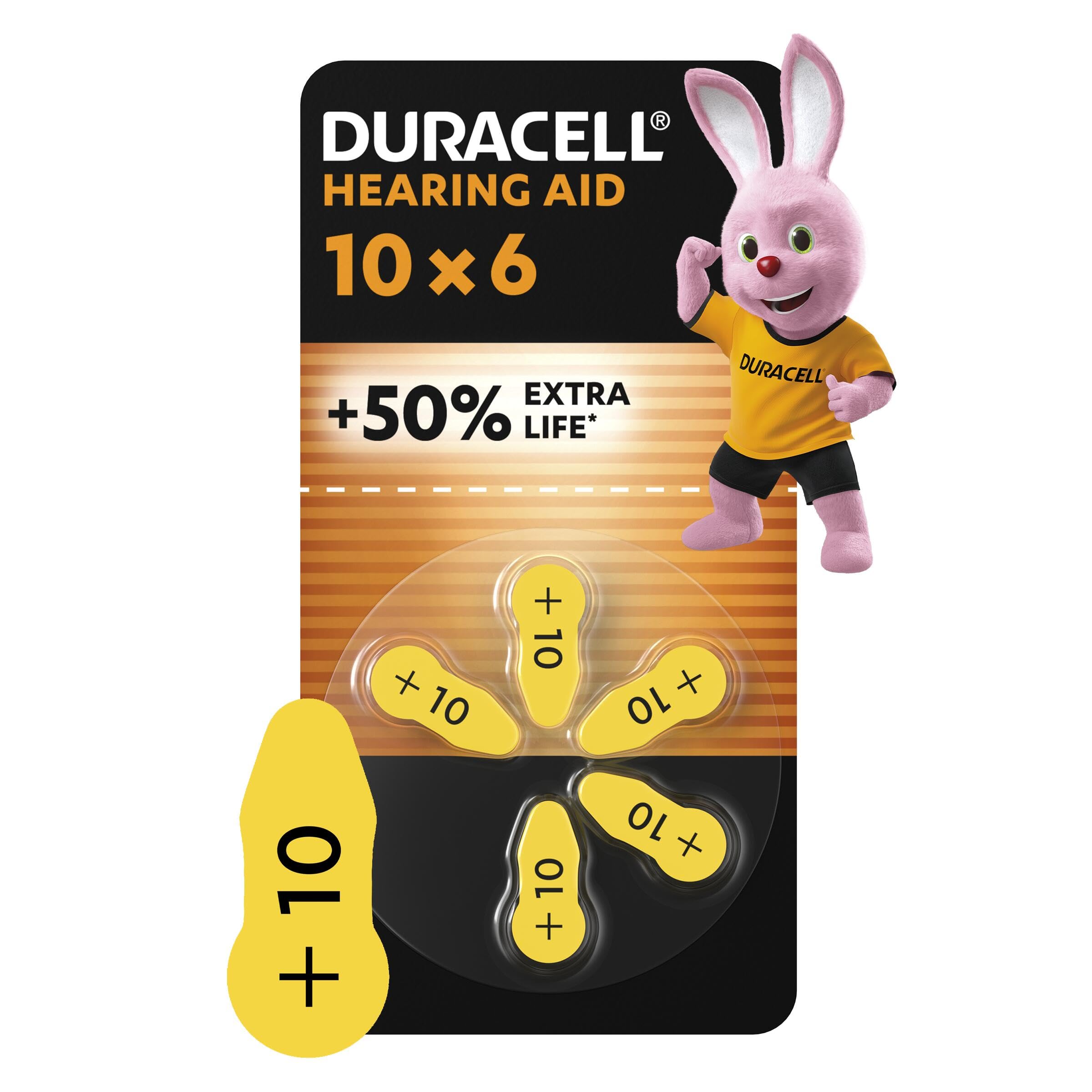 Duracell size 10 Hearing Aids batteries (pack of 6) +50% Extra Life, Easy Installation, 100% recyclable packaging, guaranteed 4 years in storage — image 1