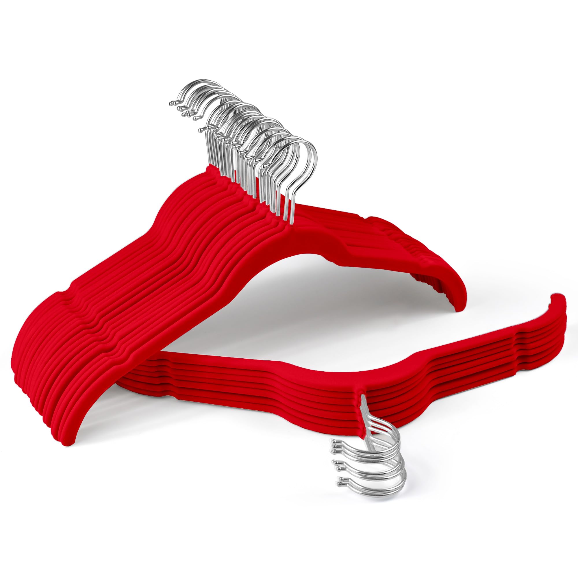 Photo 1 of SIshynio 30 Pack Velvet Hangers – Non-Slip Slim Clothes Hangers with 360° Swivel Hook, Heavy Duty Flocked Shirt Hangers for Dresses, Suits, Blouses, Coats(Red)