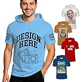 Custom Mens Short Sleeve Hoodie Personalized Hooded Short Sleeve T shirt Design Your Own Image Logo Text Hoodie