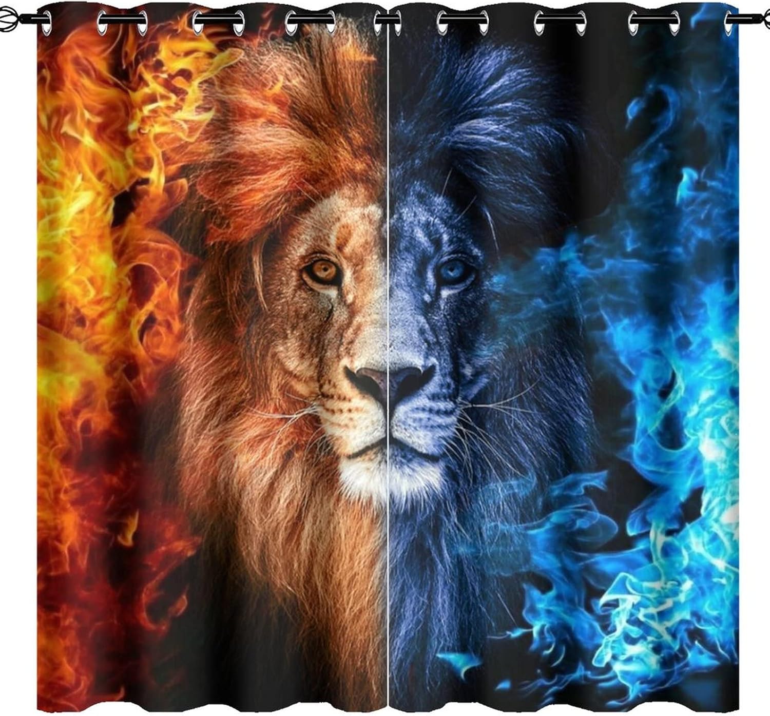 Outdoor Curtains - Kazynee Cool Lion Ultra Soft Premier Blackout Curtains,Wild African Animal Burning Angry LionThermal Insulated Bedroom Noise Reducing Patio Door Grommet Top,2 Panels 63L x 31.5W
