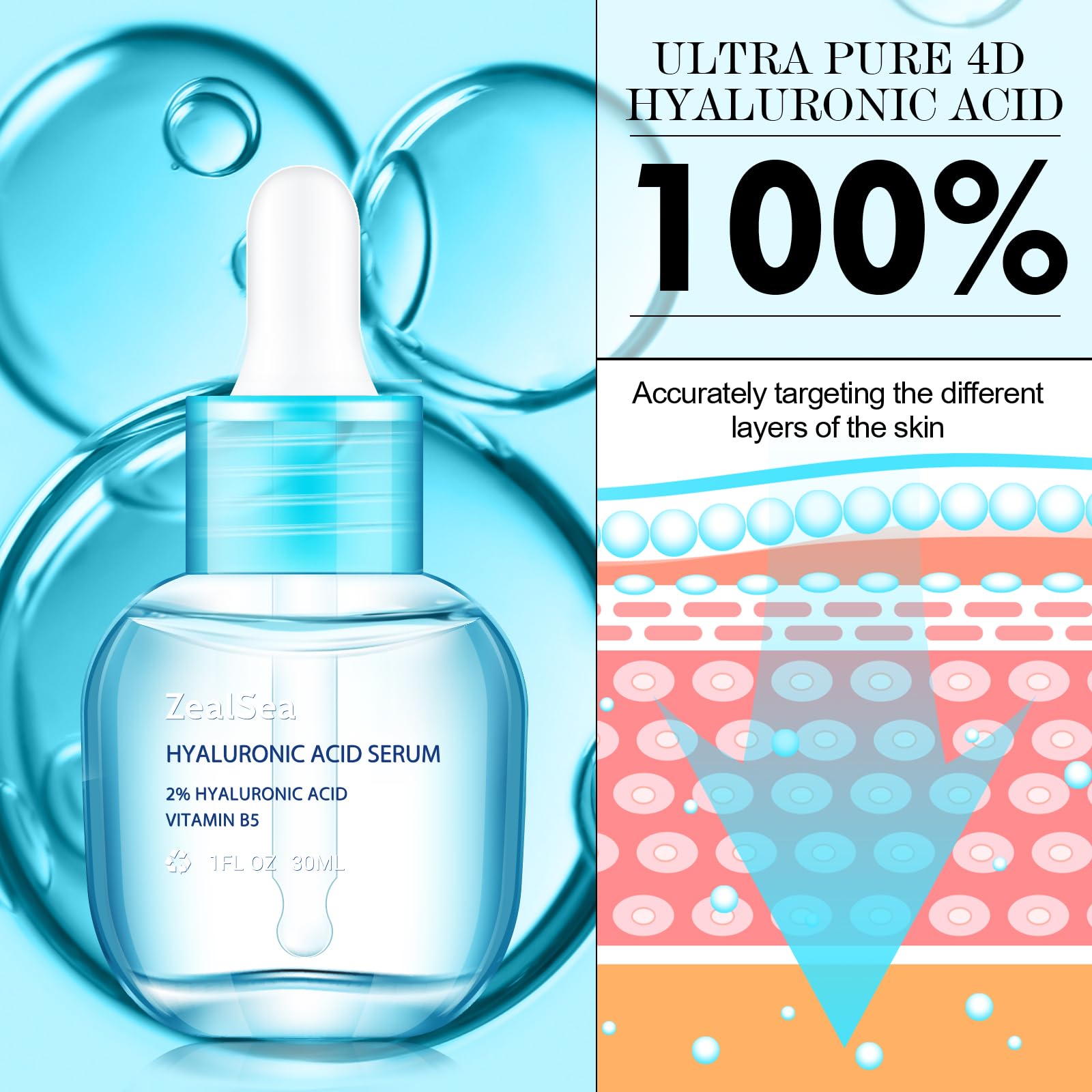 Zealsea Hyaluron Serum Gesicht mit Vitamin B5 - Skincare Anti Aging & Anti Falten - Feuchtigkeitsspendendes Aufpolsterndes Hyaluronsäure Serum - Hypoallergen für alle Hauttypen 7