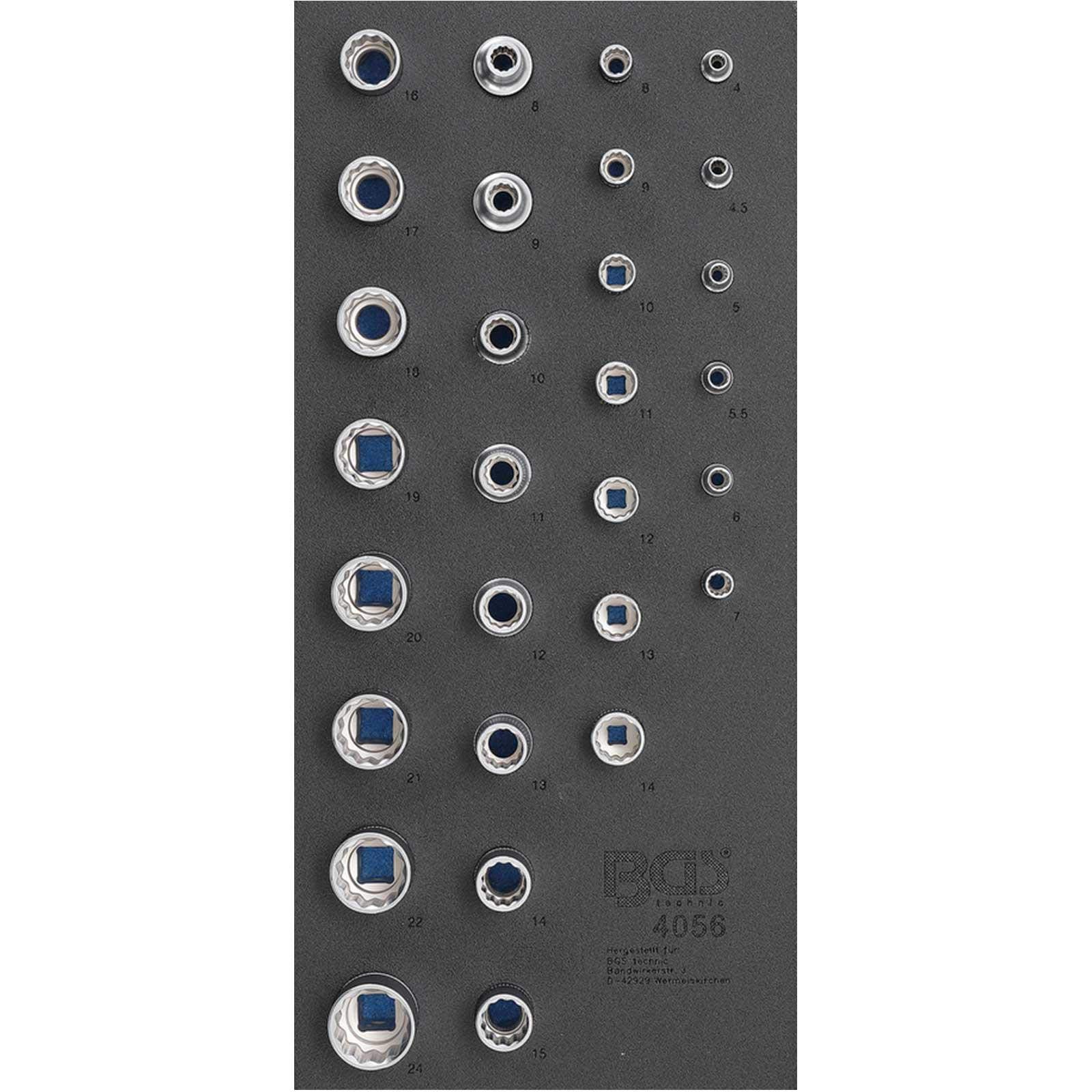 BGS 4056 | Tool Tray 1/3: Sockets 12-point | 6.3 mm (1/4") / 12.5 mm (1/2") | 29 pcs.