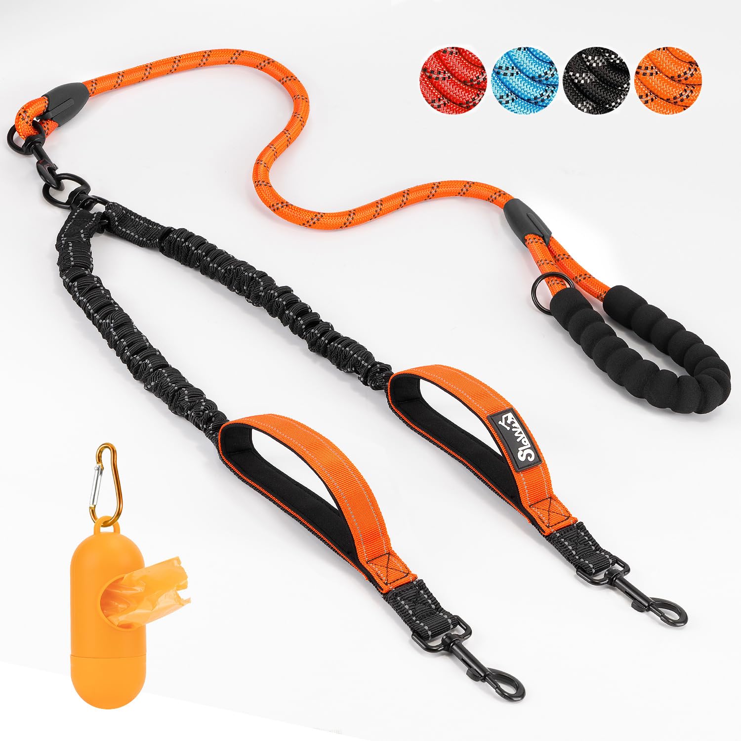 Eyein Double Dog Lead No Tangle - 360° Swivel Heavy Duty Reflective Leash with Two Padded Handles Dual Dog Splitter, Comfortable Shock Absorbing Walking Training for 2 Small Medium Dogs (3-16kg)