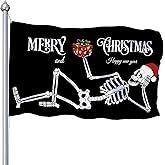 Christmas Flags 3x5 Outdoor, Large Merry Christmas Flags for Outside 3x5, Double Printed Skull Bandera Funny Xmas Winter for Holiday Party Yard Garden Wall Outside Decoration