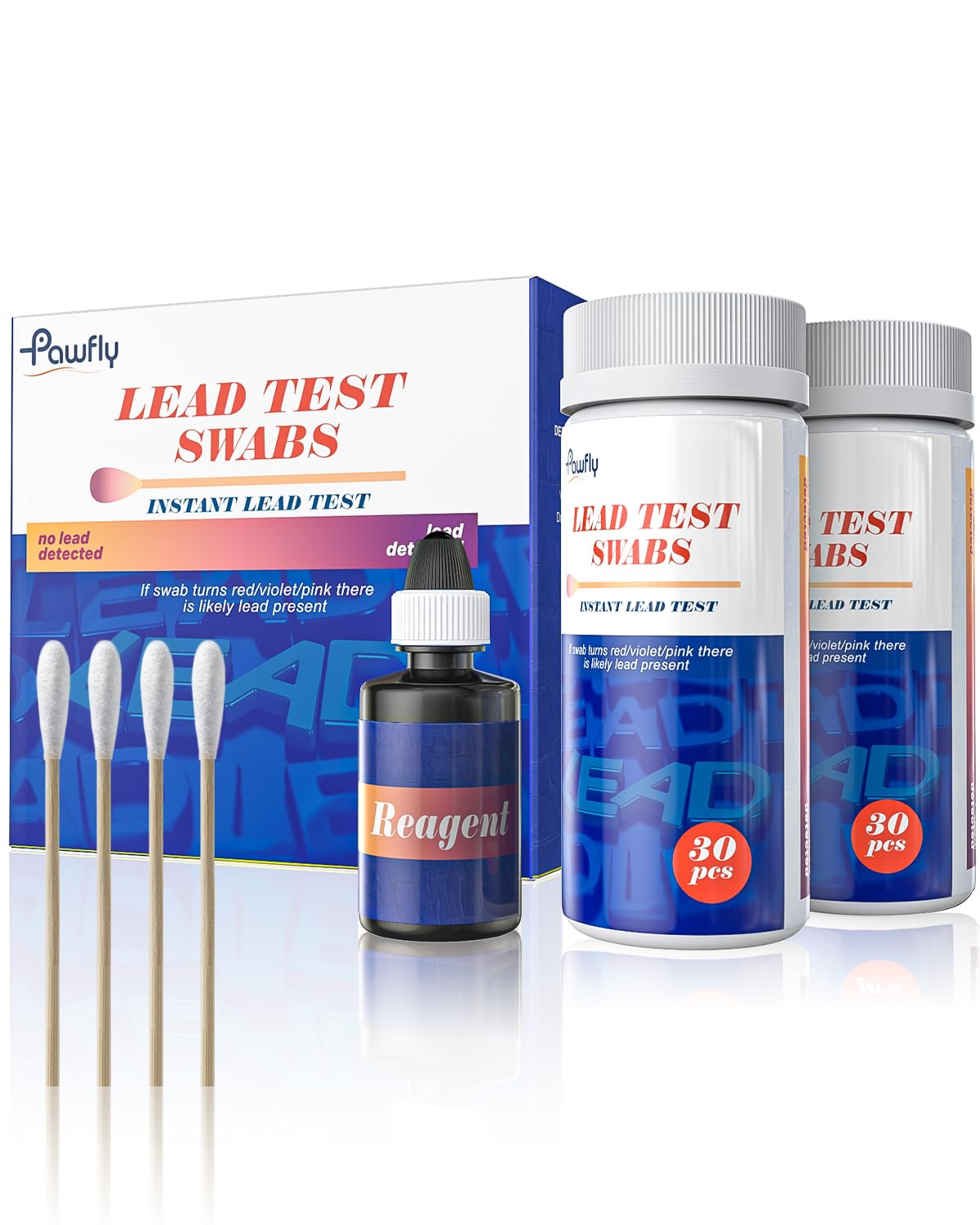 Pawfly New Lead Test Kit 60 Pcs Rapid Home Lead Test Swabs with Reagent, Quick Results in 30 Seconds Instant Lead Testing Swabs Kit for House Surfaces Dishes Metal Toys Jewelry and Wood