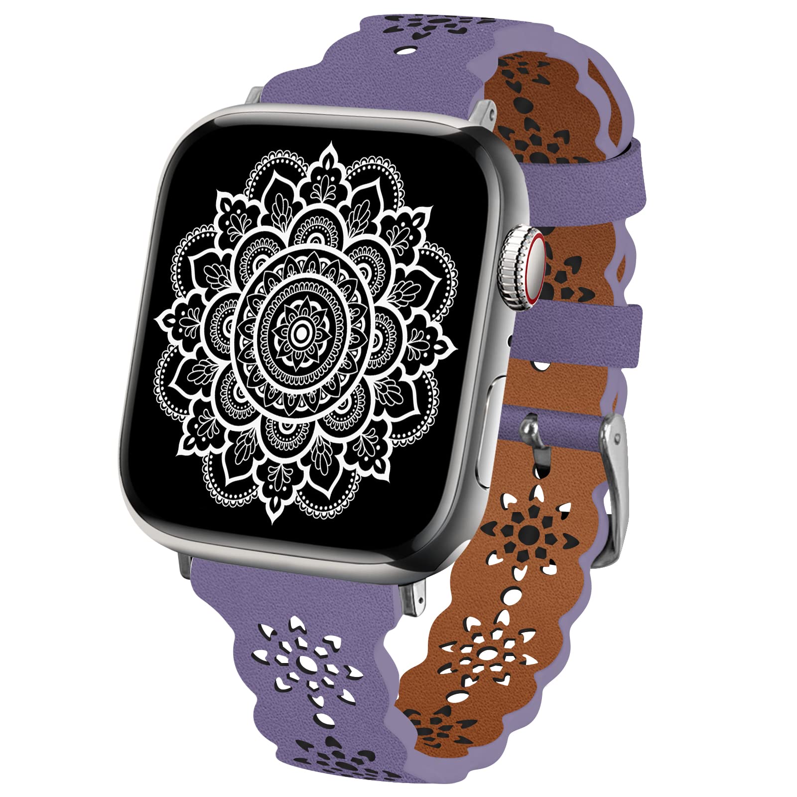 TopPerfekt Lace Leather strap Compatible Apple Watch 38mm 40mm 41mm Women Ultra Thin hollow out Breathable Leather strap Classic Clasp for iWatch Collection Ultra SE 8 7 6 5 4 3 2 1 Lavender