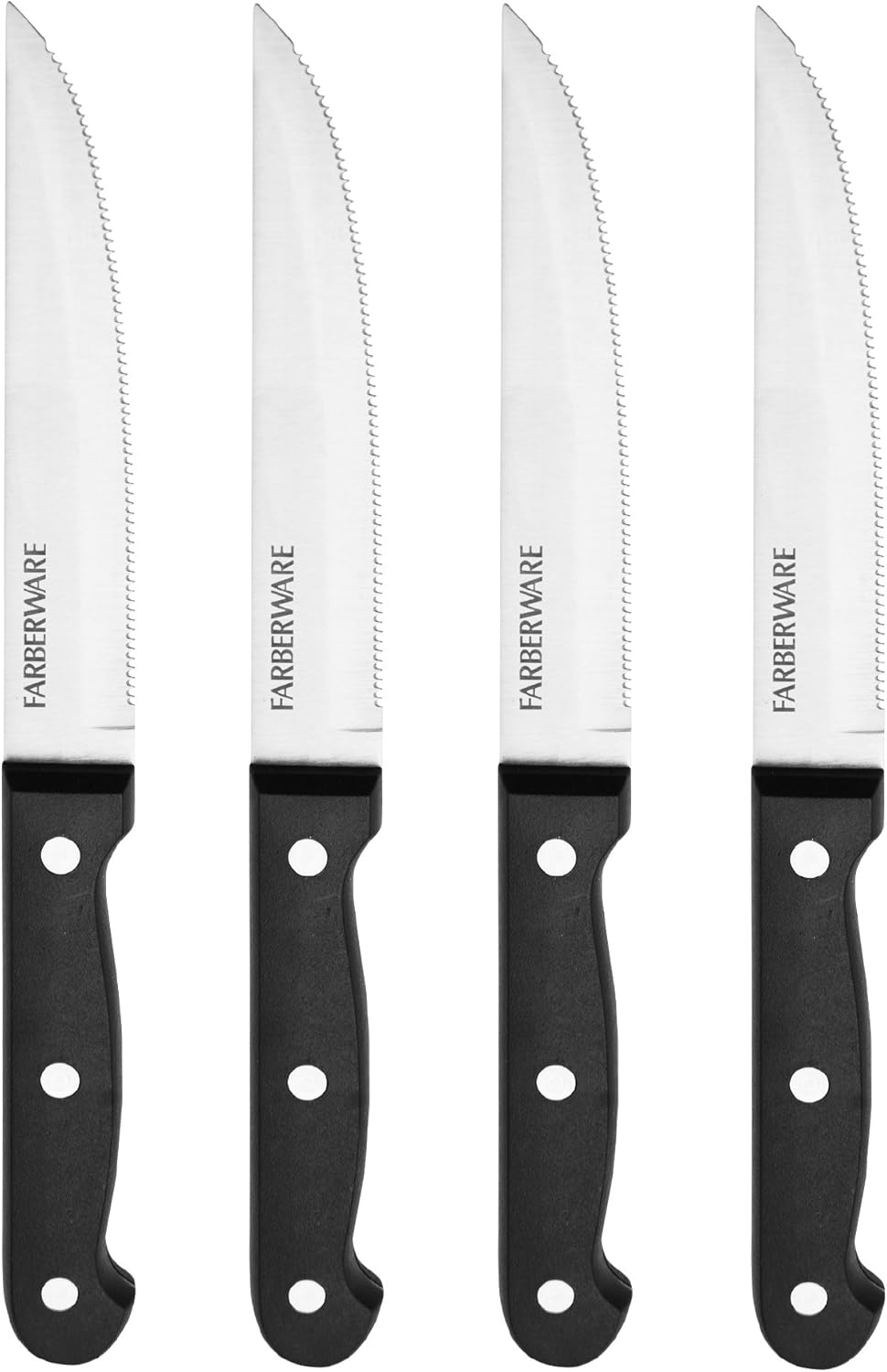 Farberware 4-Piece Full-Tang Triple Rivet 'Never Needs Sharpening' Stainless Steel Steak Knife Set, Black: Kitchen & Dining
