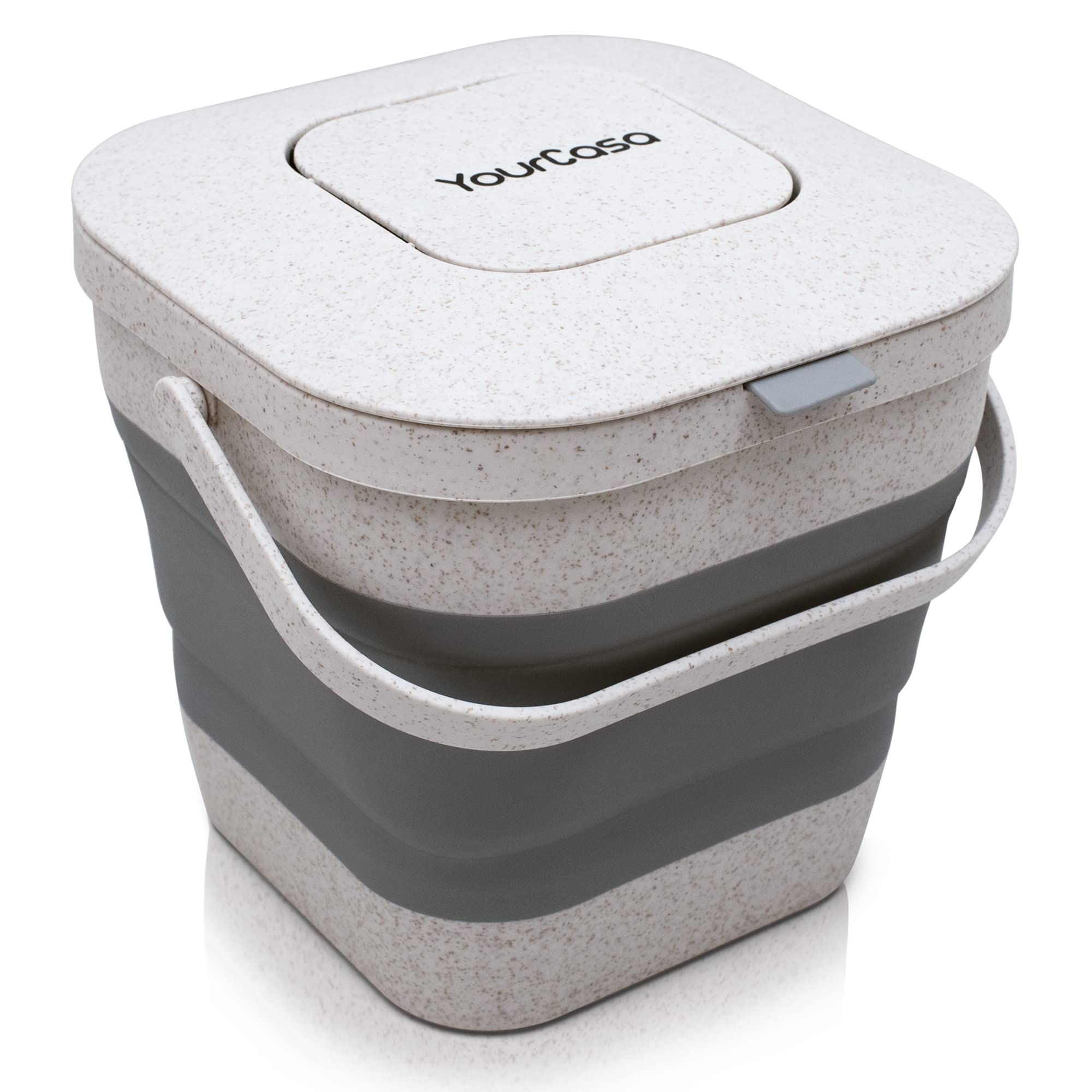 Yourcasa Compost Bin, 4 L - Polypropylene Wheat grass fibre, Grey - Foldable, Odour-proof, Washable Sustainable Organic Waste Bin with Lid