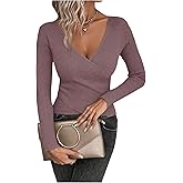SOLY HUX Sweaters for Women V Neck Criss Cross Wrap Front Long Sleeve Sweater Knit Pullover Fall Tops