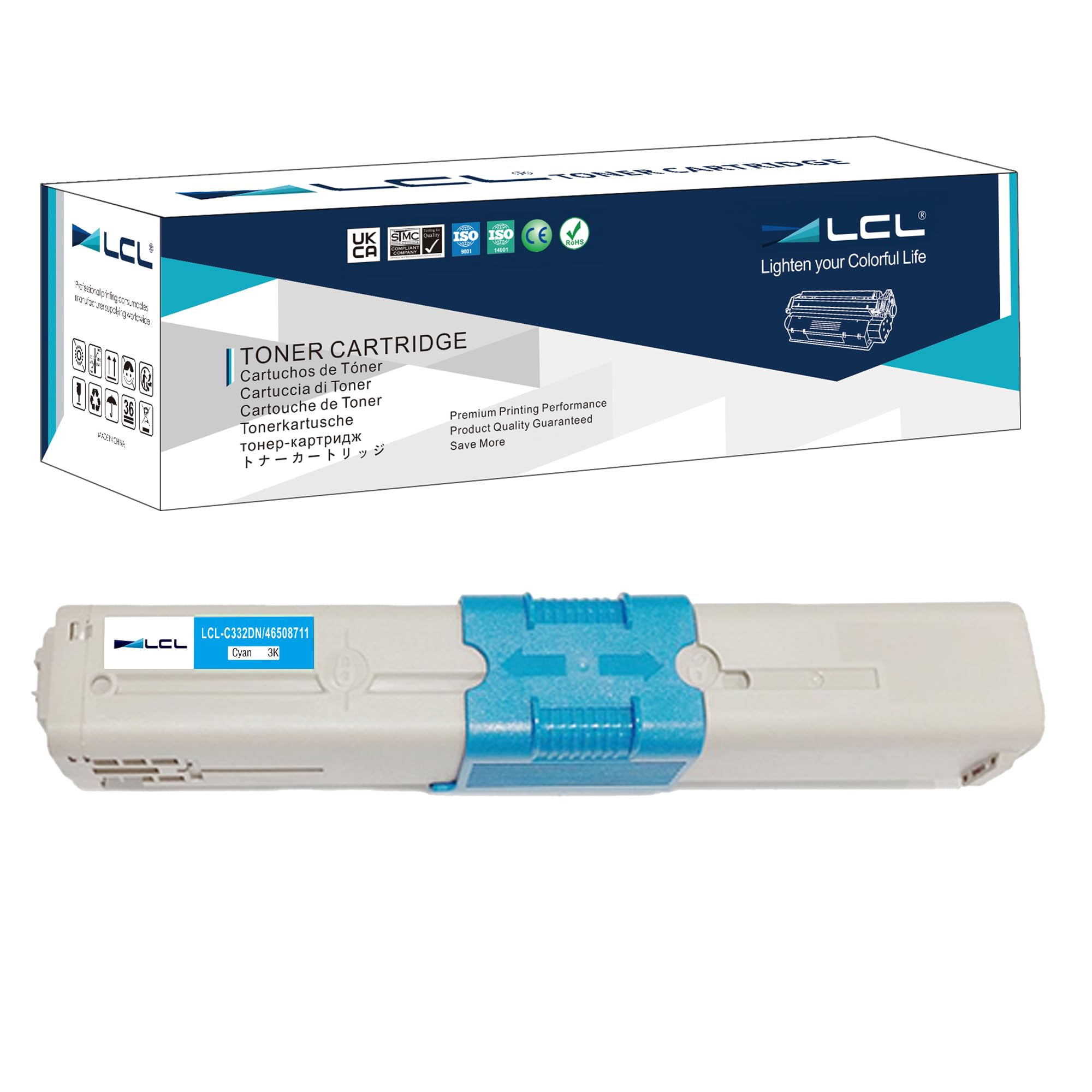 LCL Compatible Toner Cartridge C332dnw C332dn c332 MC363dnw MC363dn MC363 46508711 46508715 3000Pages (1Cyan) Replacement for OKI MC363 MC363DN C332DNW C332DN C332 MC363N MC363DNW