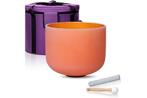 CALM CLANG 8 Inch Orange D Note 432hz Sacral Chakra Crystal Singing Bowl Healing with Carrying Case and Rubber Mallet Suede Strikers Oring