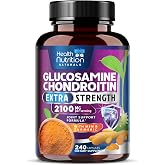 Glucosamine Chondroitin MSM 2100mg - 3X Strength Joint Support Supplement with Turmeric, Glucosamine Sulfate, Boswellia - For Natural Flexibility, Cartilage, Mobility - Bottled in USA - 240 Capsules