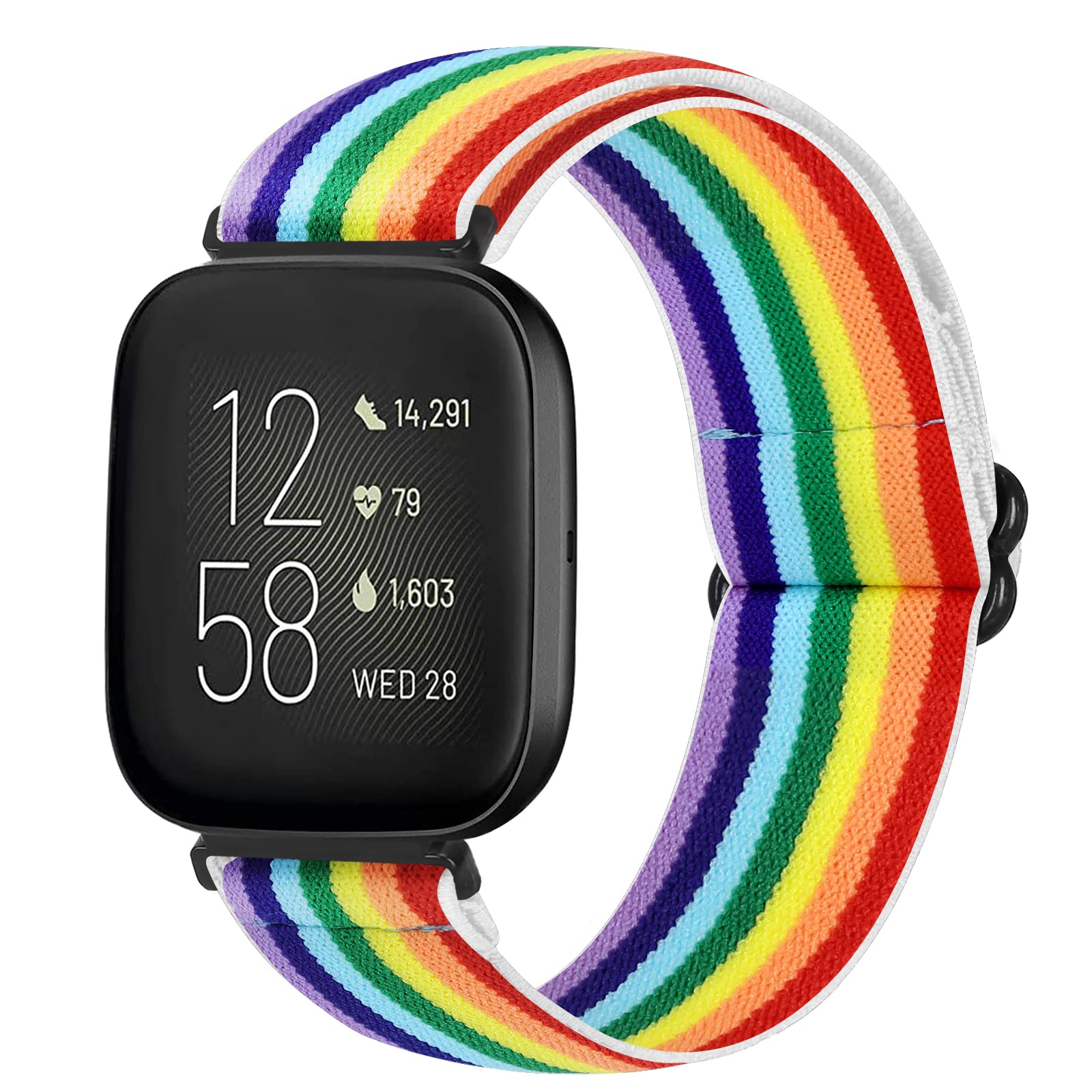 Runostrich Adjustable Elastic Watch Straps Compatible with Fitbit Versa/Fitbit Versa 2/Fitbit Versa Lite Nylon Sport Loop Stretch Wristband Replacement Band for Women Men (E)