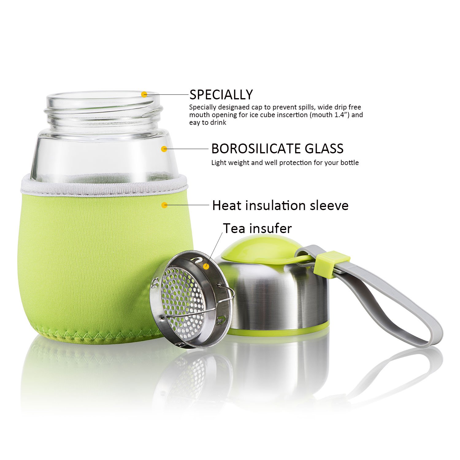 14oz Cute Penguin Borosilicate Glass Student Water Bottle (Green,Pink,Blue） (Pink)