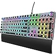 Fiodio Mechanical Gaming Keyboard, LED Rainbow Gaming Backlit, 104 Anti-ghosting Keys, Quick-Response Black Switches, Multime