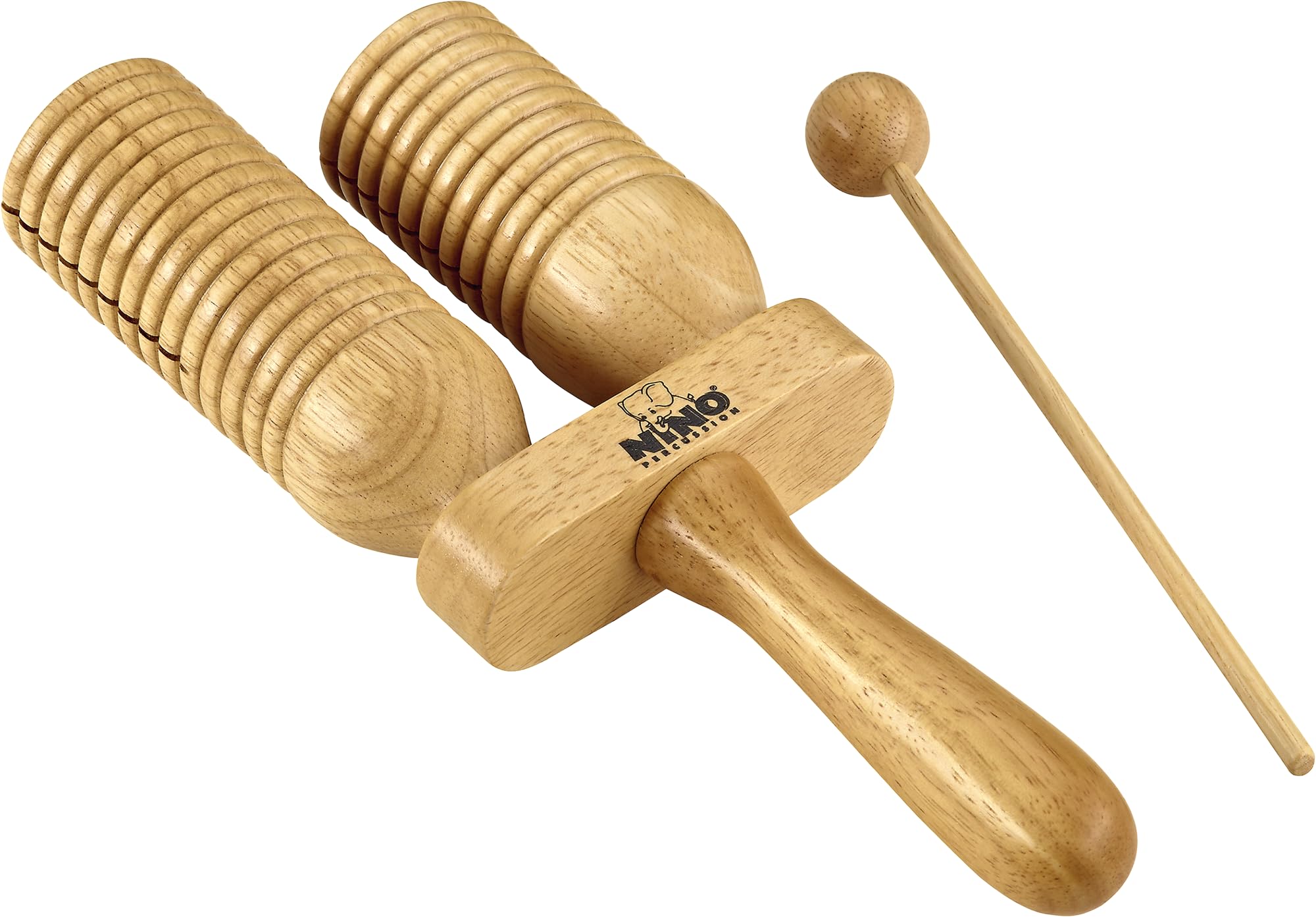 Nino Percussion Wood A-Go-Go Instrument - Bell Musical Instrument for Children from 3 Years - 2 Rows - Siam Oak, Natural (NINO560)