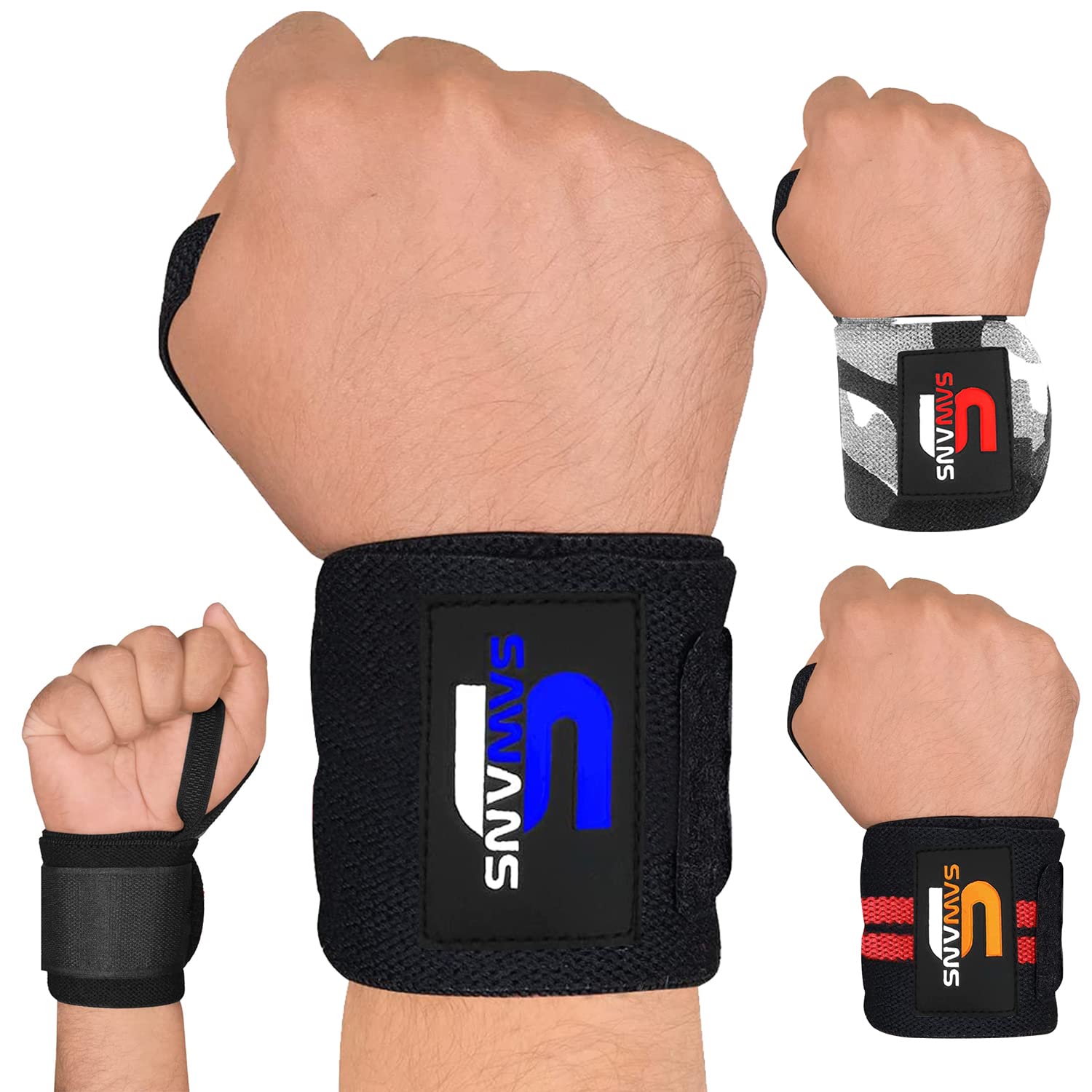 Weight Lifting Wrist Wraps Support Bodybuilding Fitness Gym Strap Men Women Powerlifting Strengthen Heavy Duty Thumb Grip Brace (Black)