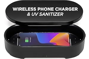 Lexon UV Phone Sanitizer Machine & Wireless Charger - OBLIO Box QI Fast Charging and 360° UV-C Light Cellphone Cleaner, Glasses, Keys, Makeup Brush, Tools, All That Fits in - Black