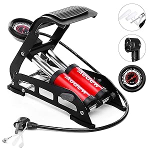 Audew Dual-Cylinder Foot Pump, Portable Floor Bike Pump with Accurate Pressure Gauge & Smart Valves, 160PSI Air Pump for Bicycles, Motorcycles, Cars, Balls and Other Inflatables
