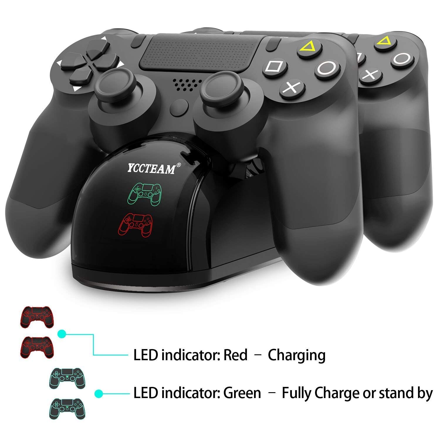 PS4 Controller Charger, Dual USB Fast Charging PS4 Controller Charging Station for Sony Playstation 4/PS4/PS4 Slim/PS4 Pro Controller with 4 Thumb Grips