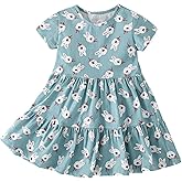 KISSOURBABY Little Girls Soft Summer Cotton Short Sleeve Dresses T-Shirt Casual Cartoon Dress