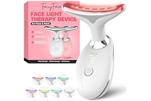 FairyFace Face and Neck Massager Tool with Red Light Therapy, LED Light Therapy Device for Face and Neck, Facial & Neck Care Tool for Skin Revitalization, Relaxation, Even Tone, Smoother-Looking Skin