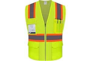Uno Mejor Safety Vest Pockets and Zipper, Mesh High Visibility Reflective Work Vest, ANSI Compliant