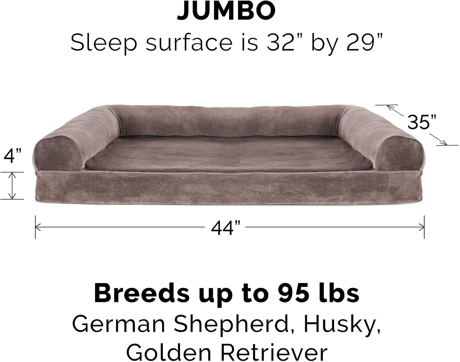 Furhaven Pet Dog Bed - Orthopedic Faux Fur and Velvet Traditional Sofa-Style Living Room Couch Pet Bed with Removable Cover for Dogs and Cats, Driftwood Brown, Jumbo : Pet Supplies