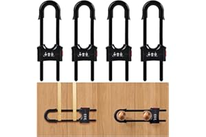 ORANGE NEI HonesaLoc 4 Packs U-Shaped Sliding Cabinet Locks, Baby Proofing Cabinets with Adjustable Child Safety Lock, Childproof Latches for Knobs, Handles on Kitchen Doors and Home Drawers Closet - Black