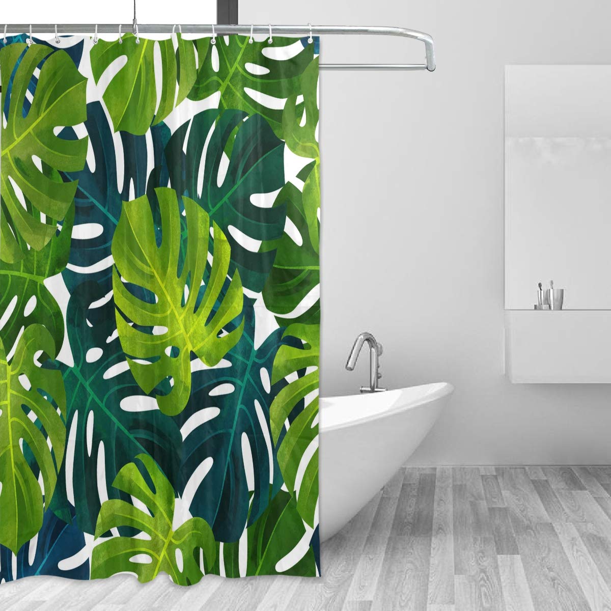 ALAZA Shower Curtain, Tropical Plant Leaves Bathroom Waterproof Polyester Curtains Accessories With Hooks For Home Decorative (153cm x 183cm)